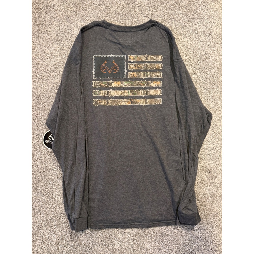 Realtree Long Sleeve Shirt Mens 2XL Gray American Flag Camo Logo Graphic Tee NWT - Picture 2 of 11